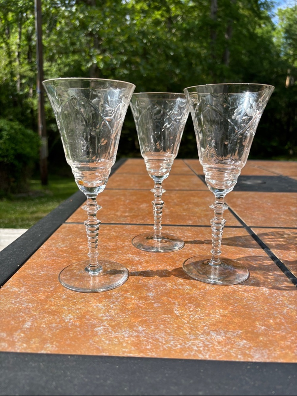 Rock Sharpe "Marshfield" Etched Crystal Water Glass/Water Goblet- Set of 3 - Picture 8 of 8